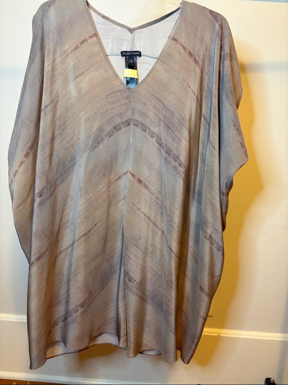 Eileen Fisher Taupe Chevron-Print Silk V-Neck Tunic